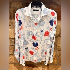 Cremieux Floral Tropical Beach Vacay Linen Shirt Button Down Men Medium Hawaiian